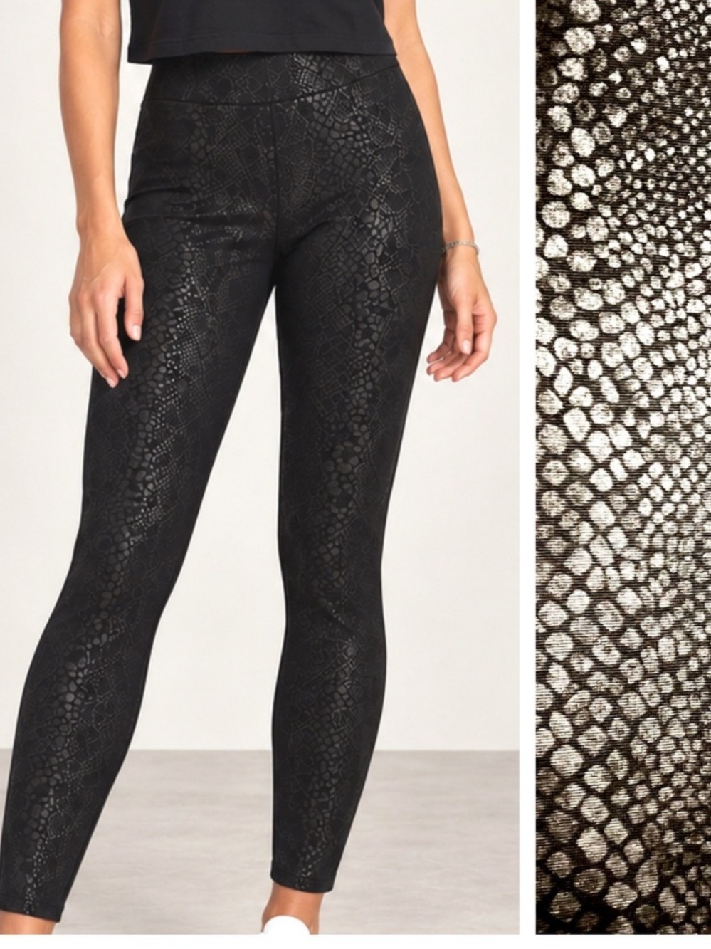 Catherine Malandrino Black Snake-Print Ponte Leggings
